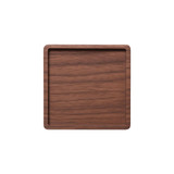 A square wooden coaster in a rich brown finish, featuring a smooth surface and rounded edges.