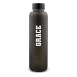 A drink bottle in a sleek black matte finish with a screw-top lid and a logo.
