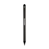 A black pencil with a pointed tip and a logo on the side.