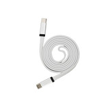 A white braided charging cable with USB connectors at both ends, featuring a sleek and flexible design.