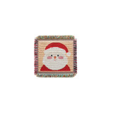 A festive Jacquard Coaster featuring a red and white Santa Claus design with colourful fringes.