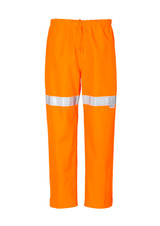 Hi-vis orange storm pants with reflective tape, featuring an elastic waistband and a sleek design, suitable for workwear. Hi-vis orange storm pants with reflective tape, featuring an elastic waistband and a sleek design, suitable for workwear.