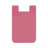 A pink mobile phone wallet with a sleek design and a wave pattern at the top. It includes a branding logo. A pink mobile phone wallet with a sleek design and a wave pattern at the top. It includes a branding logo.