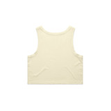 A pale yellow crop singlet featuring a simple design and a logo on the back.