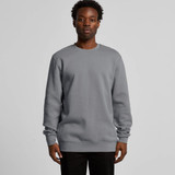 A grey hoodie with long sleeves and a round neckline, featuring a simple design and a logo.