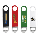 A drink bottle opener set featuring black, red, green, and white designs with metal opening ends and various logos.