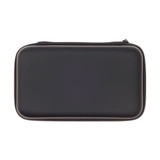 A black, rectangular hard case with a zip closure, suitable for storing electronic devices or accessories.