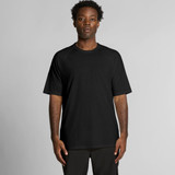 A black t-shirt with short sleeves, featuring a basic design and a logo.