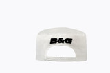 A white poly cotton chef's hat featuring a black embroidered logo. A white poly cotton chef's hat featuring a black embroidered logo.