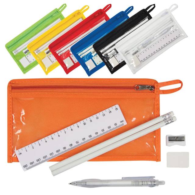 stationery set ruler, pencils, pen, sharpener and rubber