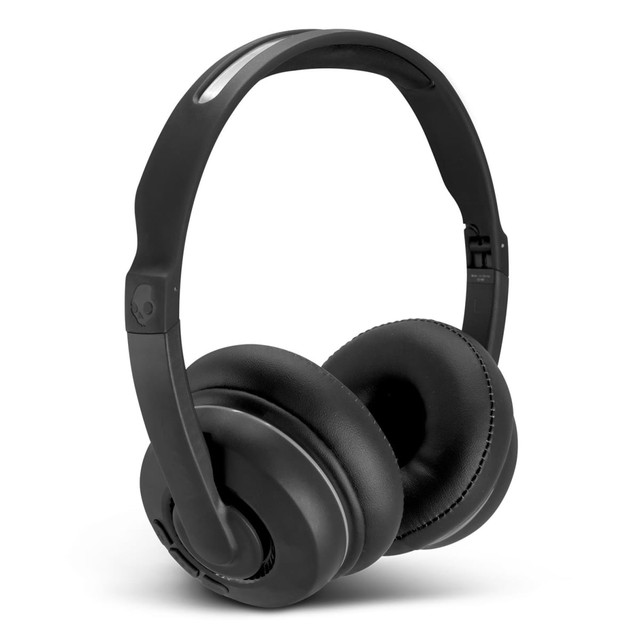 A pair of black Skullcandy Cassette Headphones with cushioned ear cups and a sleek design. A pair of black Skullcandy Cassette Headphones with cushioned ear cups and a sleek design.