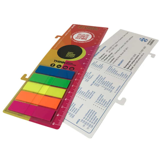 A set of colourful bookmarks with a ruler and Z markers, featuring a transparent design and a logo. A set of colourful bookmarks with a ruler and Z markers, featuring a transparent design and a logo.