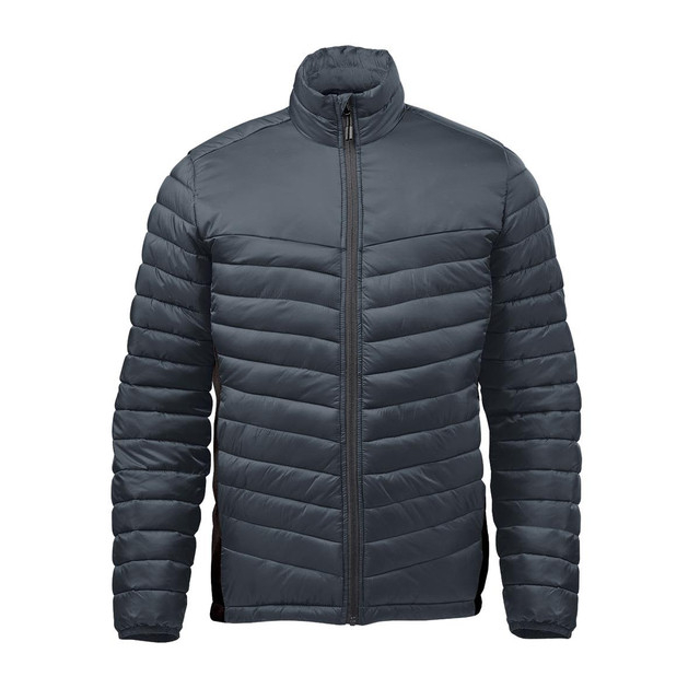Men's Montserrat Thermal Jacket in dark grey with a quilted design and a high collar. Features a front zipper and side pockets.