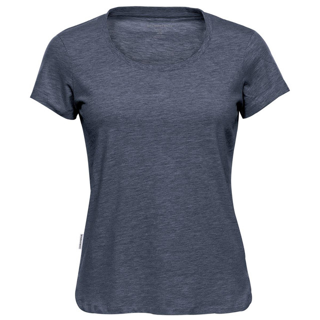 A women's crew neck tee in a dark navy colour, featuring short sleeves and a relaxed fit. The shirt has a brand logo.
