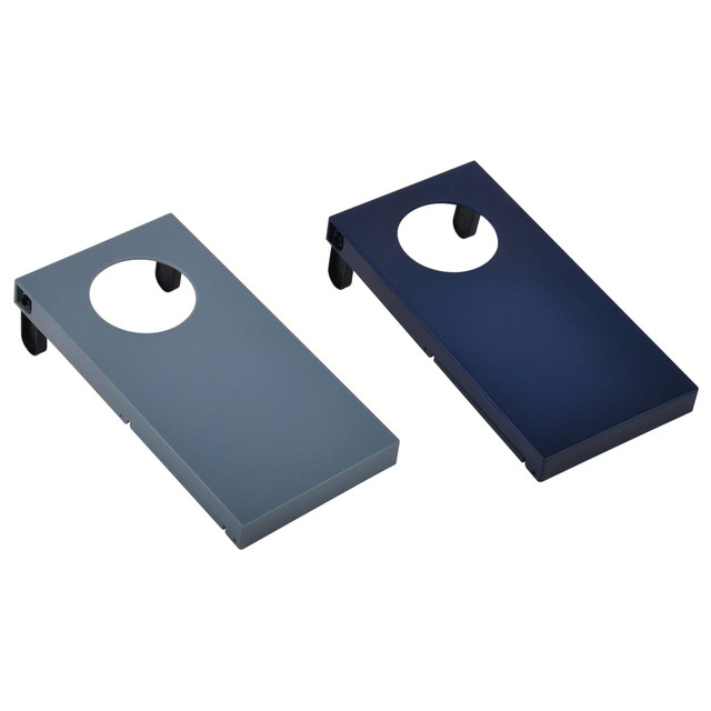 Two rectangular drink bottle holders in grey and navy blue, featuring circular cutouts and a logo. Two rectangular drink bottle holders in grey and navy blue, featuring circular cutouts and a logo.