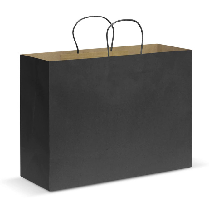An extra-large black paper carry bag with two handles.