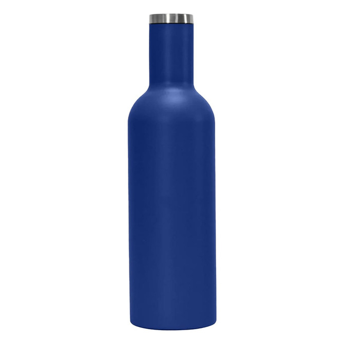 A drink bottle in a vibrant blue colour with a stainless steel lid and a sleek, modern design.
