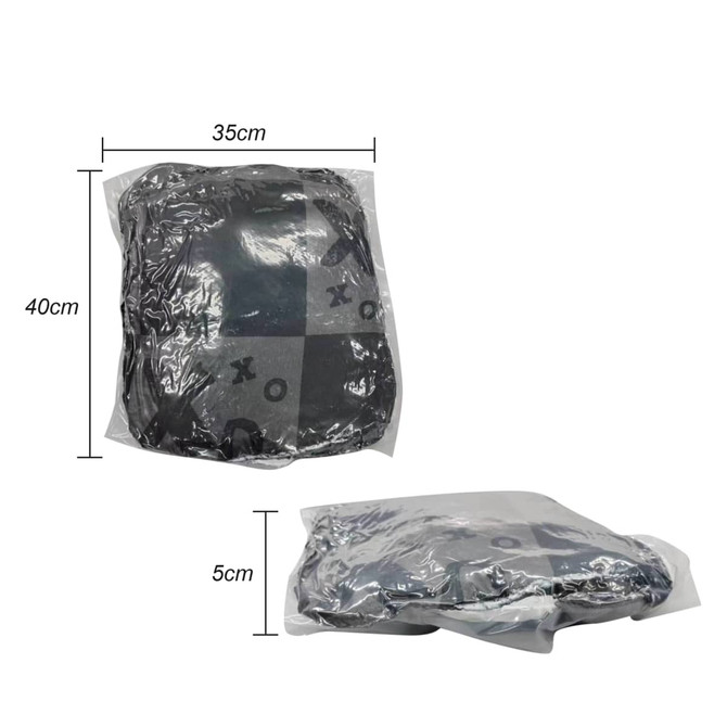 A packaged black unisex wearable blanket with a textured design, featuring dimensions of 35cm by 40cm by 5cm.