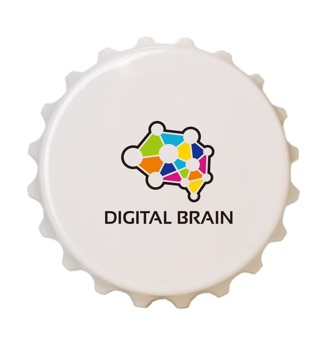 A drink bottle cap featuring a colourful logo with the text "DIGITAL BRAIN" on a white background.