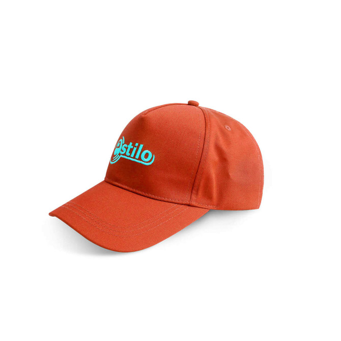 A rust-coloured cap with a branded logo, showcasing a modern design and classic baseball cap shape.