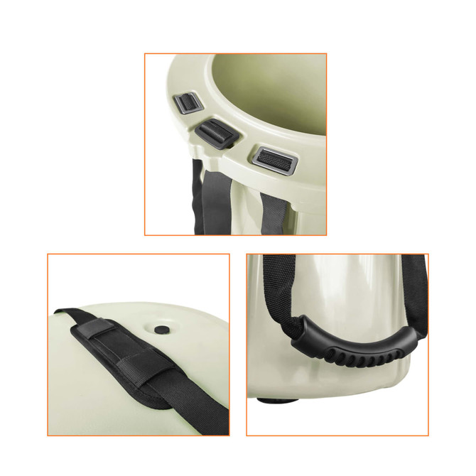 A 15L light green ice bucket featuring a handy black rope and multiple attachment points. Includes a black handle.