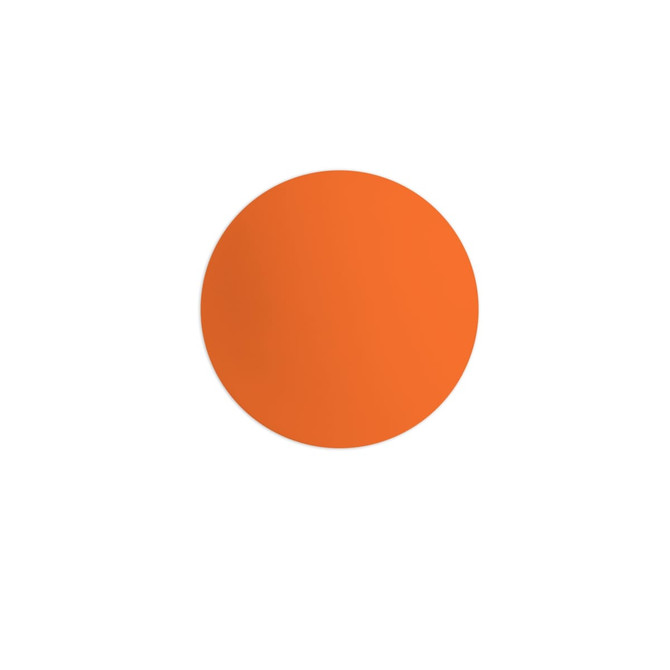 An orange lacrosse ball with a smooth surface, featuring a logo at its centre.