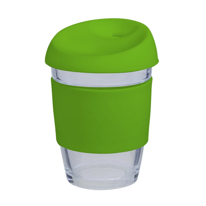 Coffee cup / 12oz/340ml Glass Karma Kup Silicon Lid Reusable Eco Friendly