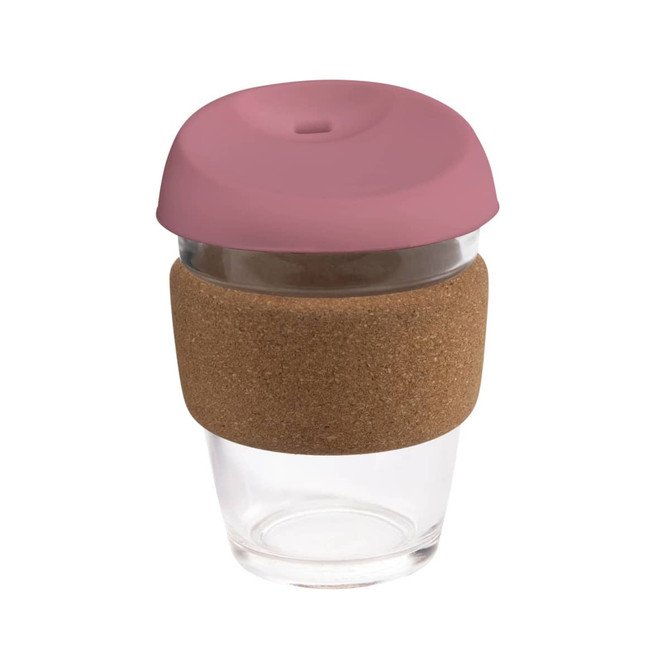 coffee cup / Mug 12oz/340ml Glass Karma Kup Cork Band Silicon lid Reusable  Eco Friendly