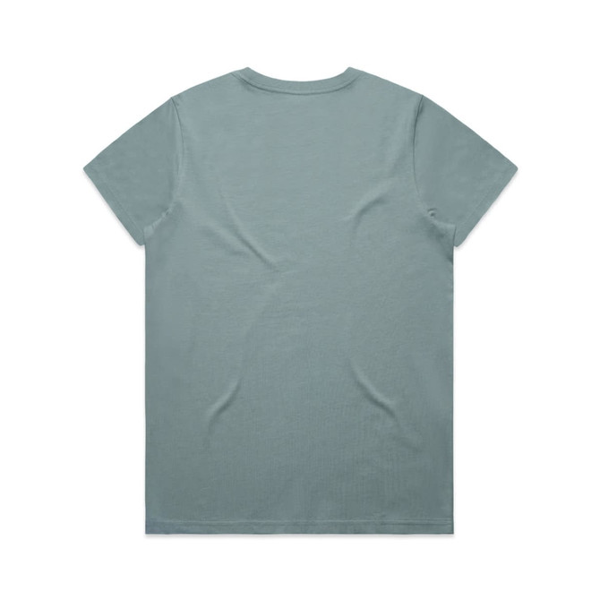 A green t-shirt with a simple design and a branding logo on the back.