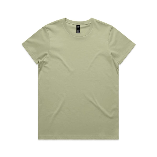 A light green t-shirt with a crew neck and short sleeves. The shirt has a tag and features a small logo.