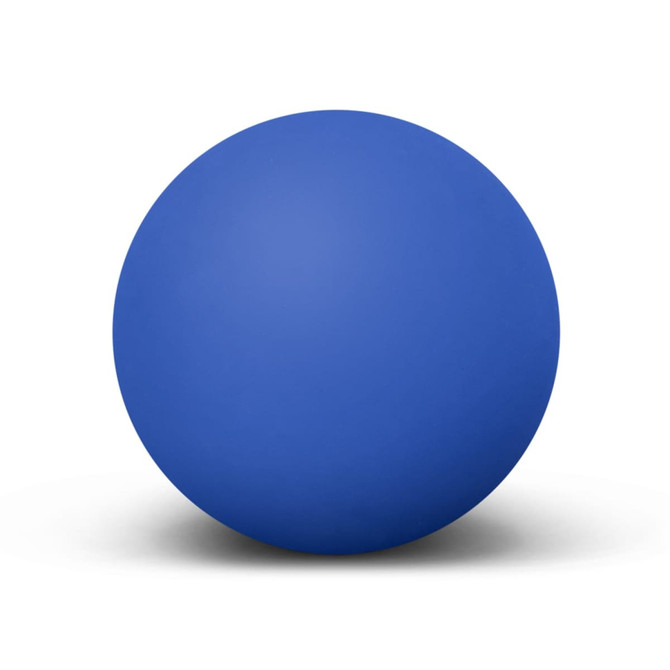 A blue Hi-Bounce Ball with a smooth surface, featuring a simple design and a round shape.
