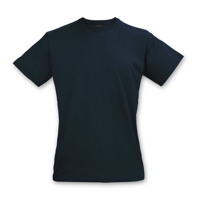 A navy blue TRENDSWEAR original women's T-shirt with a short sleeve design. The shirt features a logo on the label.