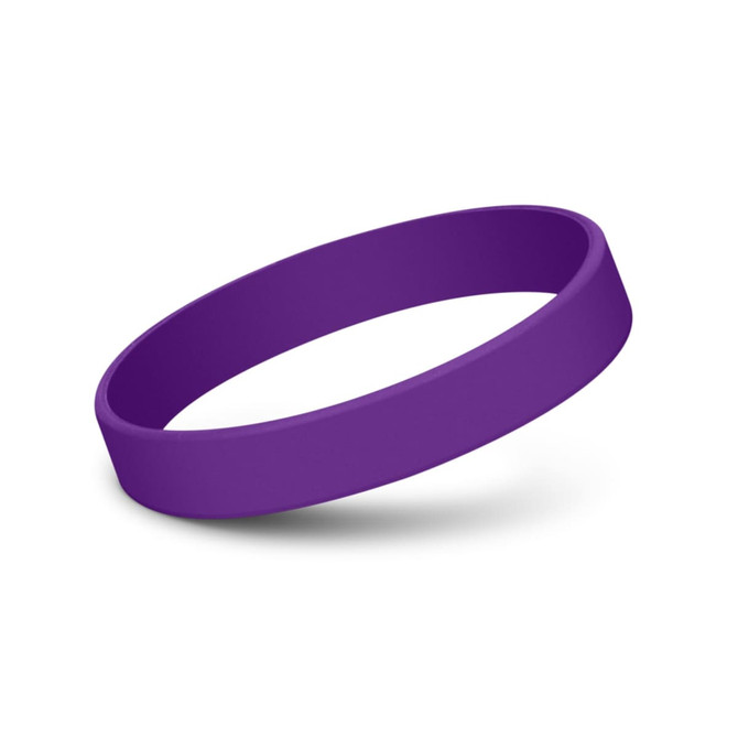 A purple silicone wristband with a smooth surface, featuring a logo. Ideal for events and exhibitions.