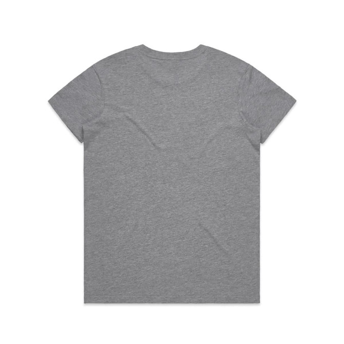 A grey T-shirt with a crew neck and short sleeves, featuring a plain back design.