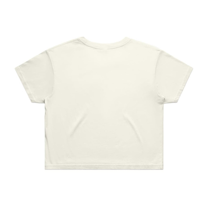 A light green crop tee with short sleeves and a simple design, featuring a logo on the back.