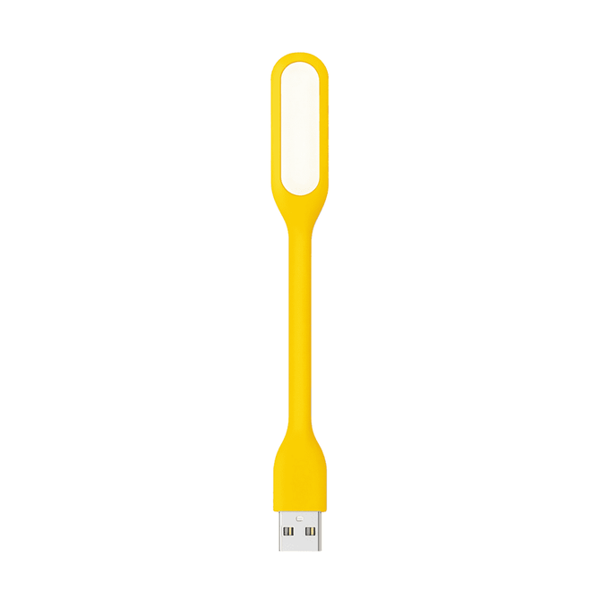 A yellow USB light with a flexible design, featuring a narrow illumination area and a rounded base.