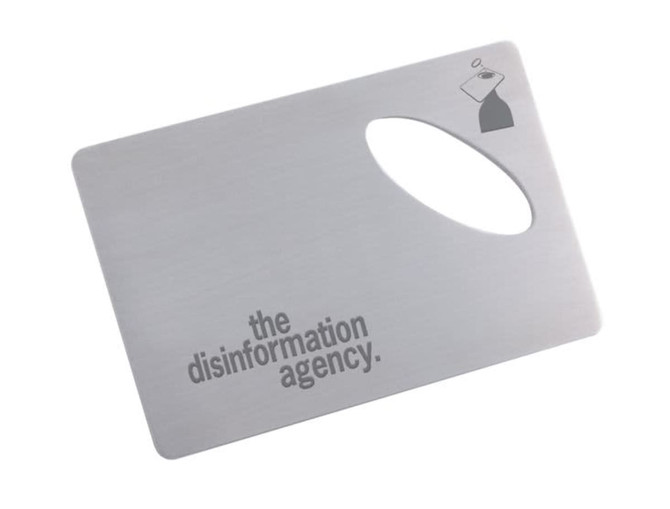 A drink bottle opener in a silver stainless-steel design, featuring a rounded cut-out and a logo.