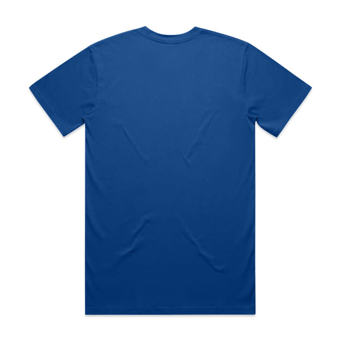 A plain blue T-shirt featuring a logo on the back. Classic cut with short sleeves.