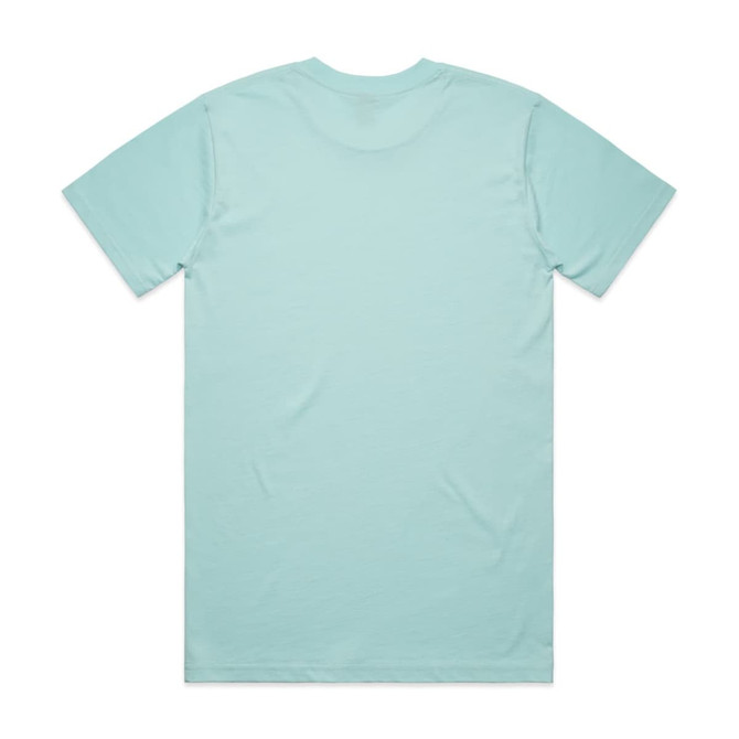 A light blue T-shirt featuring a plain back design and a logo on the neckline.