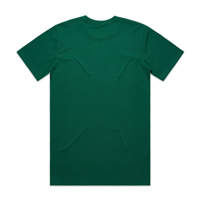A green classic tee with a plain design, featuring a logo on the back.