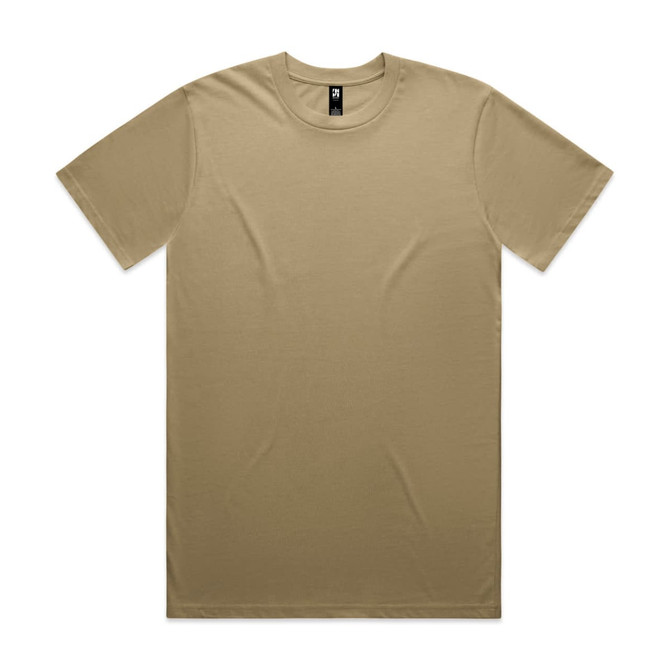 A khaki Classic Tee featuring short sleeves and a round neckline, with a logo present on the label.