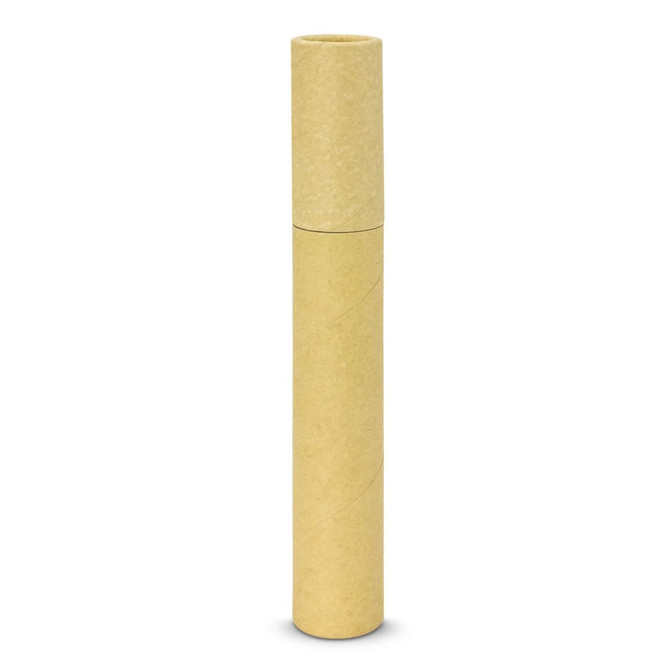 A kraft tube container in a light brown hue, designed to hold a pen and pencil set. The container has a smooth finish and a simple design.