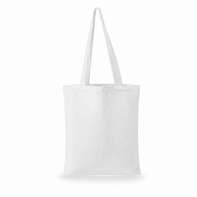 A plain white tote bag with two shoulder straps and an unbranded design.