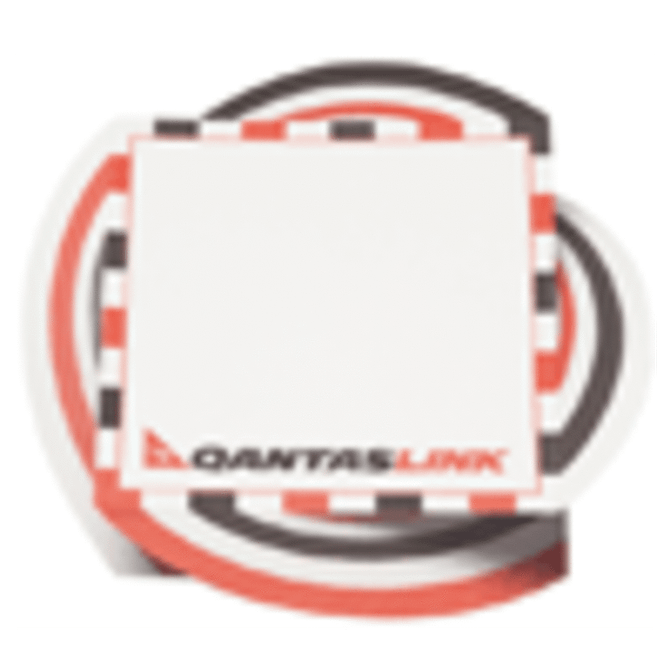 A set of twist notes in red, black, and white with a logo. Each note measures 100x100mm with 300 sheets.