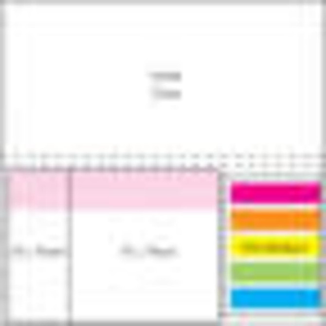 A pad with a laminated four-colour cover featuring sections in pink, yellow, green, blue, and orange, plus a logo.