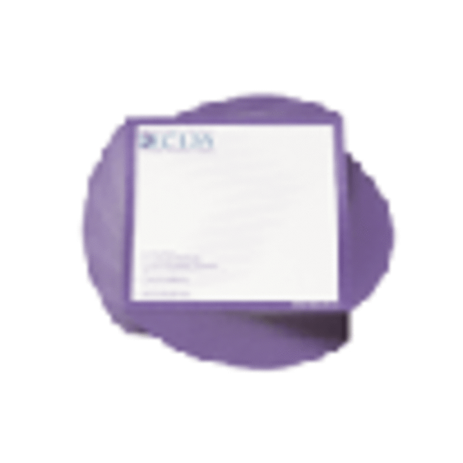A purple notepad with 200 blank leaves and a branding logo on the front.