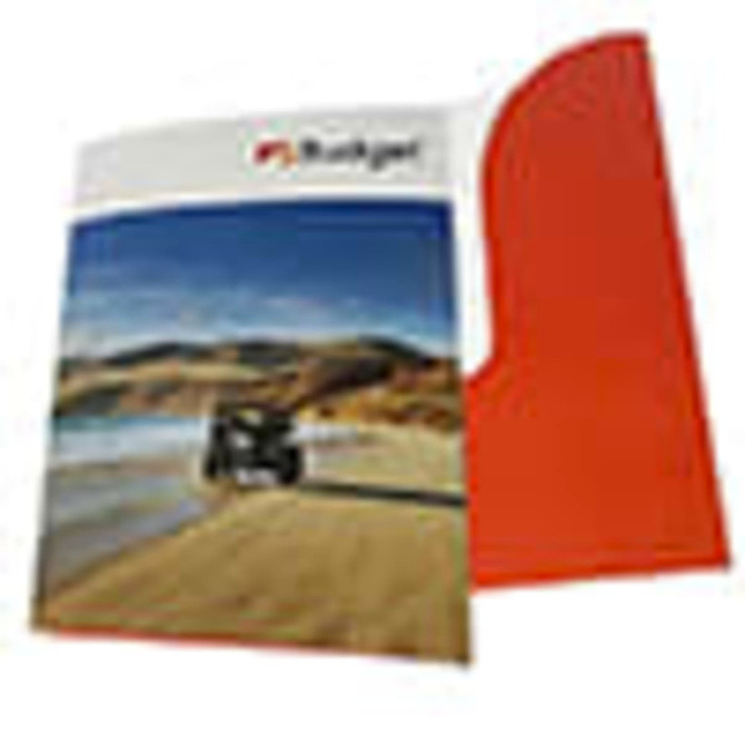 A4 digital presentation folder featuring a photographic cover, orange pocket, and a logo on the front.