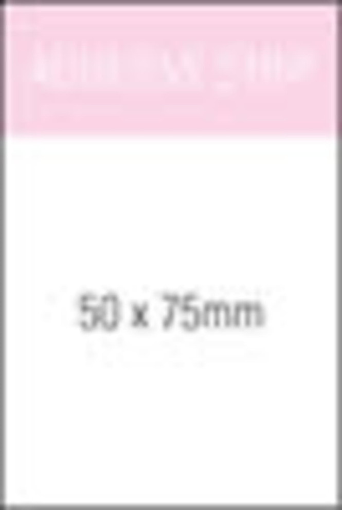 A notepad featuring a pink top section and blank white leaves, measuring 50 x 75 mm with a logo.