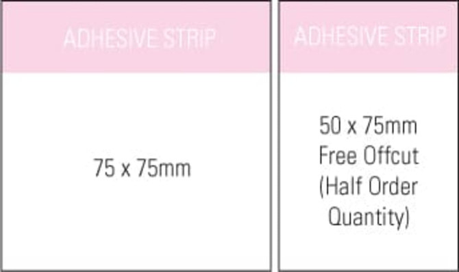 A sticky note pad measuring 75x75 mm in size, featuring an adhesive strip, in a plain design.