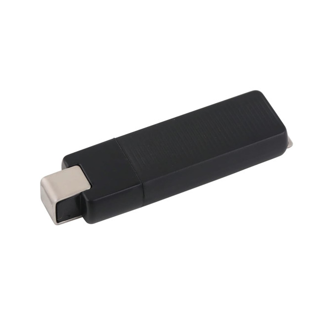 A black Aquarius flash drive with a silver connector end, designed for data storage and transfer.
